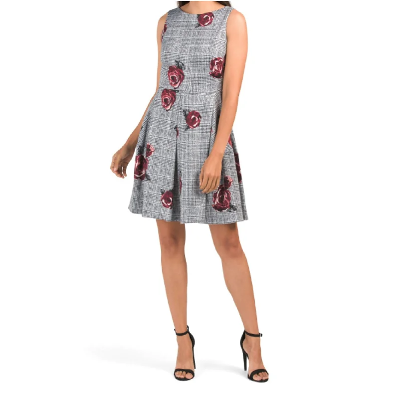 TAYLOR Floral Print Fit & Flare Pleated Mini Dress Trendy Bodycon Mini Dress