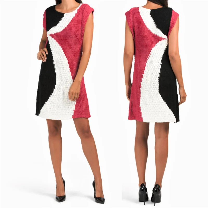 VERTIGO Paris Color Block Crochet Knit Mini Dress Stylish Summer Mini Dress