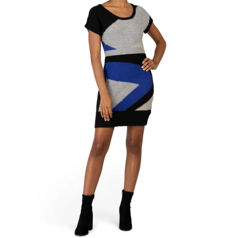 VERTIGO Paris Women's Short Sleeve Abstract Print Knit Mini Dress Fashionable Polka Dot Mini Dress VERTIGO Paris Women's Short Sleeve Abstract Print Knit Mini Dress Fashionable Polka Dot Mini Dress