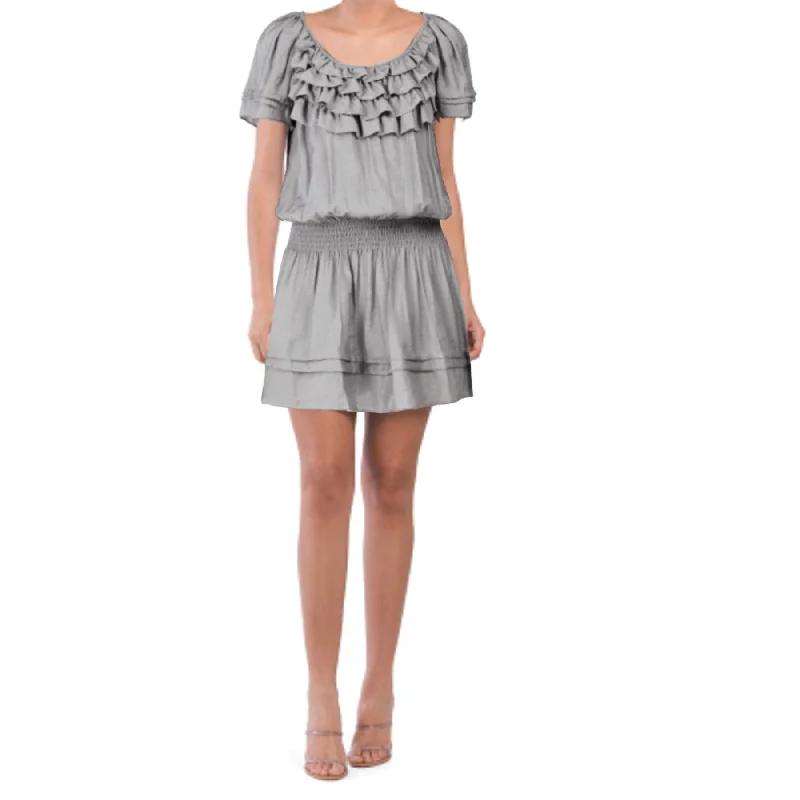 Vertigo Women's Ruffle Neckline Short Sleeve Mini Dress Comfortable Boho Mini Dress
