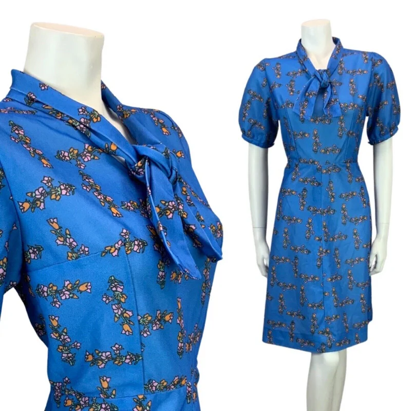 VINTAGE 60s 70s BLUE PINK ORANGE FLORAL BOW TIE MOD MINI DRESS 8 10 Trendy Mesh Mini Dress VINTAGE 60s 70s BLUE PINK ORANGE FLORAL BOW TIE MOD MINI DRESS 8 10 Trendy Mesh Mini Dress