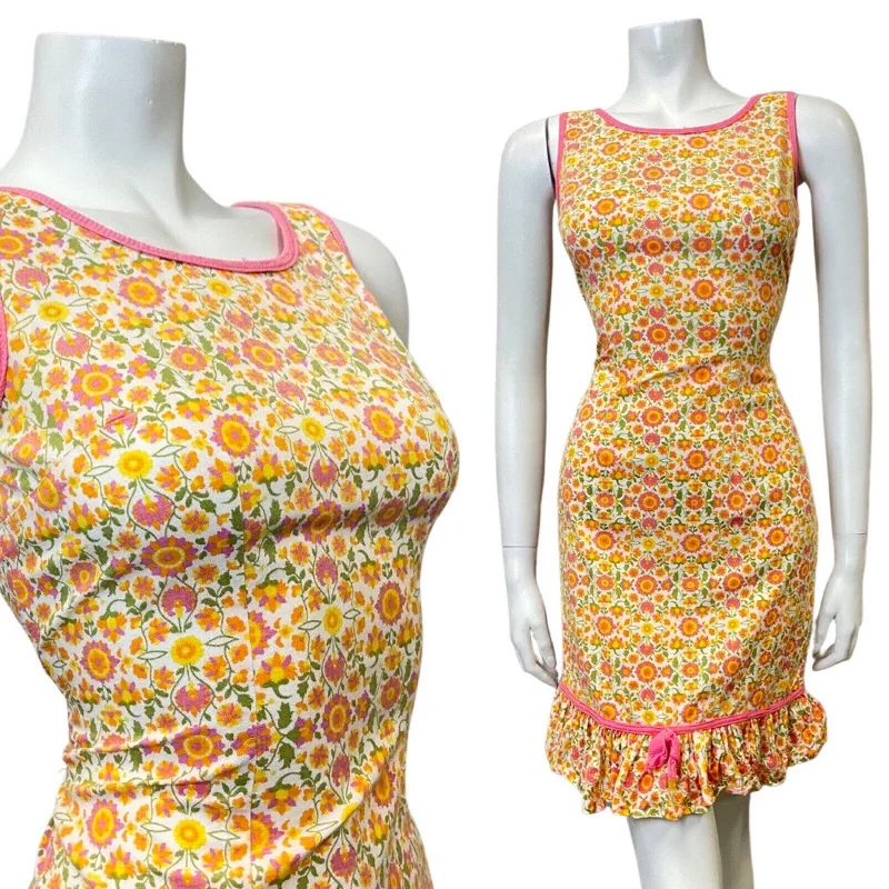 VINTAGE 60s 70s ORANGE PINK WHITE DITSY FLOWER SLEEVELESS MOD MINI DRESS 8 10 Cozy Knit Mini Dress VINTAGE 60s 70s ORANGE PINK WHITE DITSY FLOWER SLEEVELESS MOD MINI DRESS 8 10 Cozy Knit Mini Dress