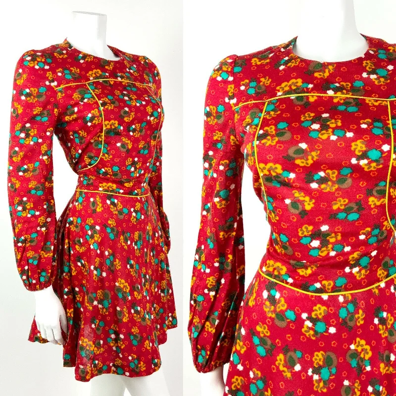 VINTAGE 60s 70s RED YELLOW BLUE FLORAL DITSY MOD PUFF SLEEVE MINI DRESS 8 10 Fashionable Pleated Mini Dress VINTAGE 60s 70s RED YELLOW BLUE FLORAL DITSY MOD PUFF SLEEVE MINI DRESS 8 10 Fashionable Pleated Mini Dress