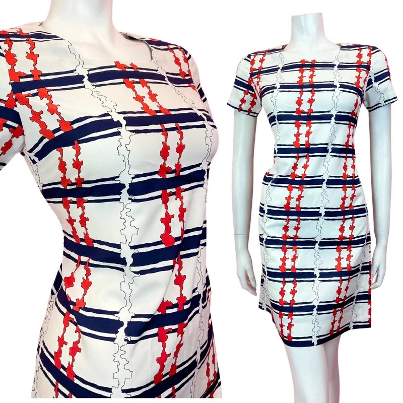 VINTAGE 60s 70s WHITE RED BLUE STRIPED MOD SCOOTER SHIFT MINI DRESS 8 10 Elegant Satin Lace Mini Dress VINTAGE 60s 70s WHITE RED BLUE STRIPED MOD SCOOTER SHIFT MINI DRESS 8 10 Elegant Satin Lace Mini Dress