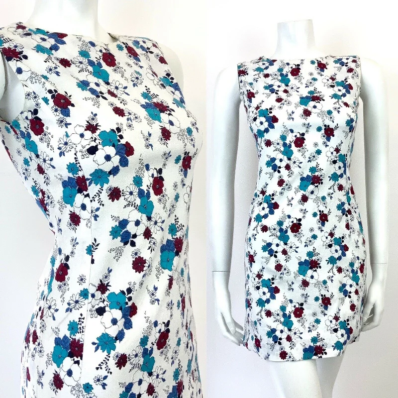 VINTAGE 60s 70s WHITE WINE RED BLUE FLORAL BOHO MOD SLEEVELESS MINI DRESS 8 Stylish Puff Sleeve Mini Dress VINTAGE 60s 70s WHITE WINE RED BLUE FLORAL BOHO MOD SLEEVELESS MINI DRESS 8 Stylish Puff Sleeve Mini Dress