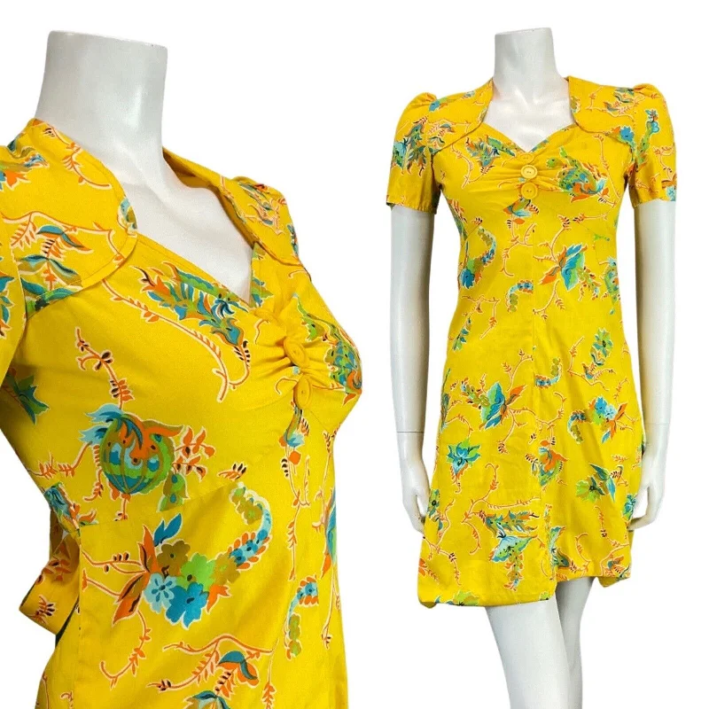 VINTAGE 60s YELLOW BLUE ORANGE FLORAL VINE MOD SUMMER MINI DRESS 8 Trendy Camisole Mini Dress VINTAGE 60s YELLOW BLUE ORANGE FLORAL VINE MOD SUMMER MINI DRESS 8 Trendy Camisole Mini Dress