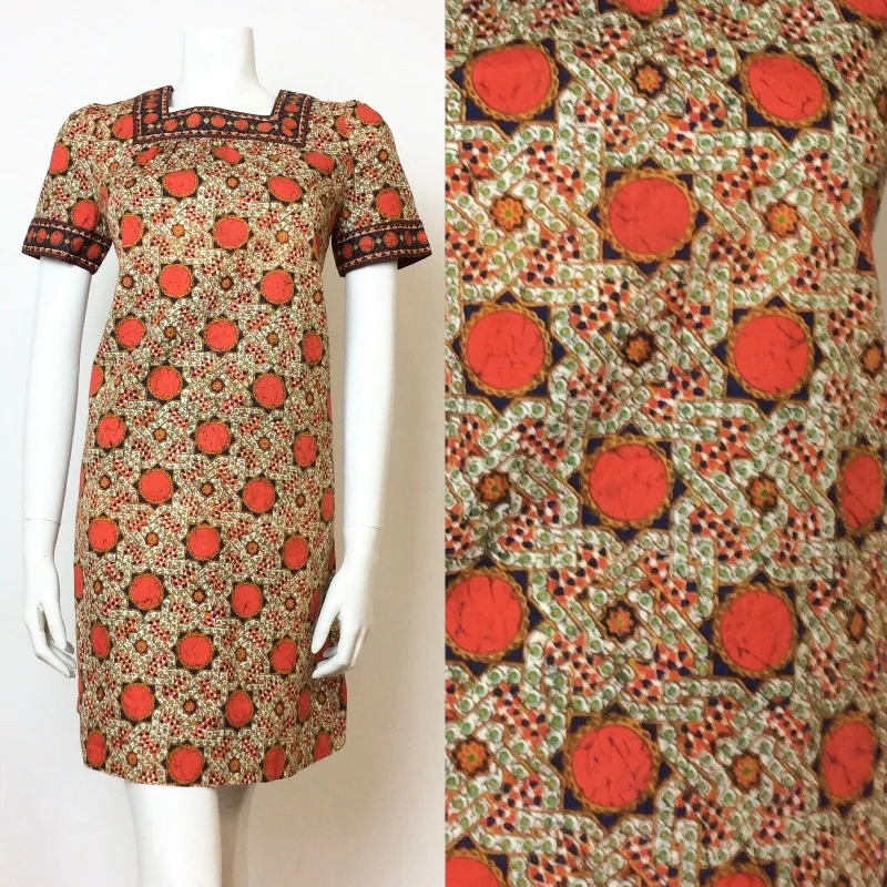 VTG 60S 70S ORANGE ETHNIC PSYCHEDELIC BATIK PRINT COTTON MINI DRESS 8 10 Cozy Sweater Mini Dress VTG 60S 70S ORANGE ETHNIC PSYCHEDELIC BATIK PRINT COTTON MINI DRESS 8 10 Cozy Sweater Mini Dress