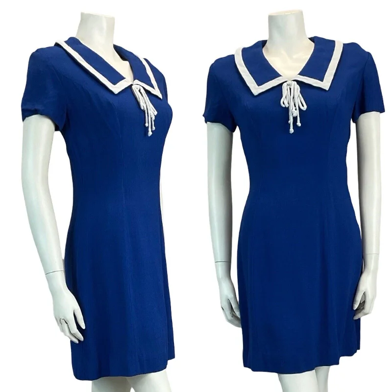 VTG 60S 70S ROYAL BLUE NAUTICAL LINEN FEEL MINI DRESS MOD GOGO SCOOTER 8 10 Elegant Vintage Mini Dress VTG 60S 70S ROYAL BLUE NAUTICAL LINEN FEEL MINI DRESS MOD GOGO SCOOTER 8 10 Elegant Vintage Mini Dress