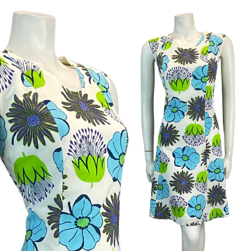 VTG 60S 70S WHITE BLUE GREEN FLORAL MOD A-LINE MINI DRESS 8 10 Trendy Floral Mini Dress VTG 60S 70S WHITE BLUE GREEN FLORAL MOD A-LINE MINI DRESS 8 10 Trendy Floral Mini Dress