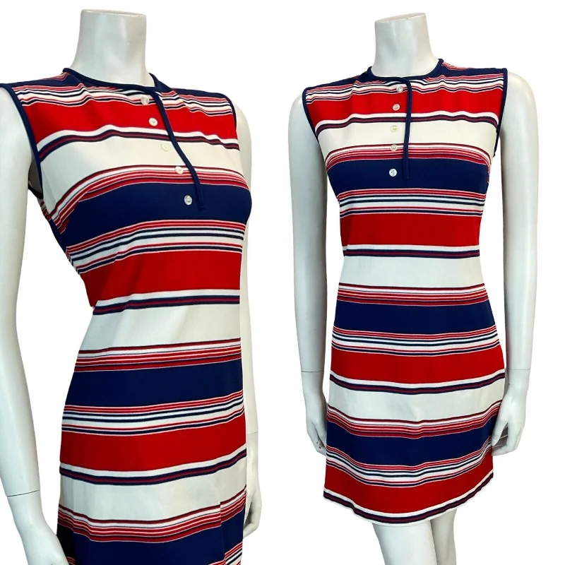 VTG 60S MOD STRIPED RED BLUE SCOOTER GOGO SLEEVELESS MINI DRESS SIZE 12 Cozy Sweater Mini Dress VTG 60S MOD STRIPED RED BLUE SCOOTER GOGO SLEEVELESS MINI DRESS SIZE 12 Cozy Sweater Mini Dress