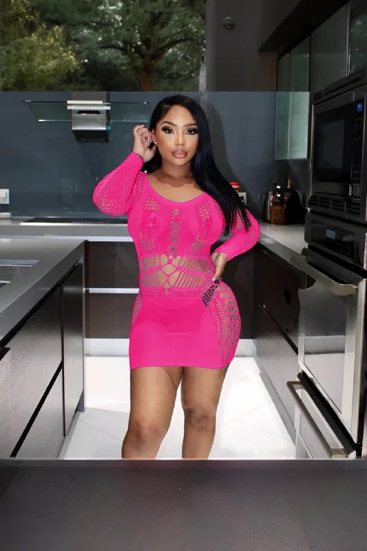 #2.  Hollow Out See Through Mini Dress Fashionable Boho-Chic Mini Dress