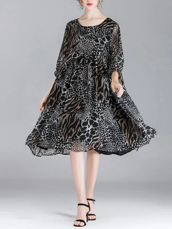 Abby Vintage Animal Print High Waist Midi Dress Comfortable Stretch Midi Dress