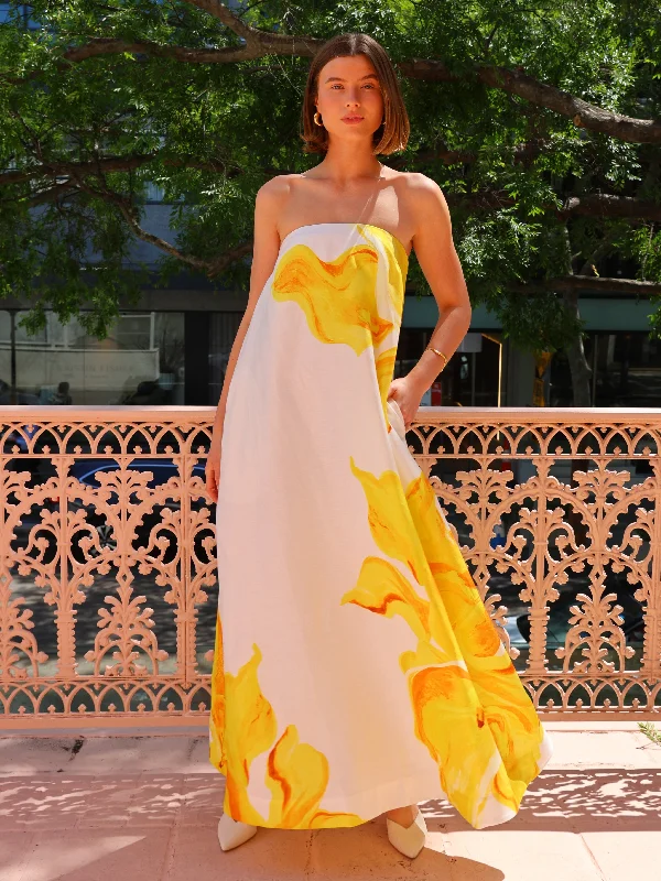 Acler Hopton Midi Dress in Ivory Calla Lily Comfortable Geometric Print Midi Dress