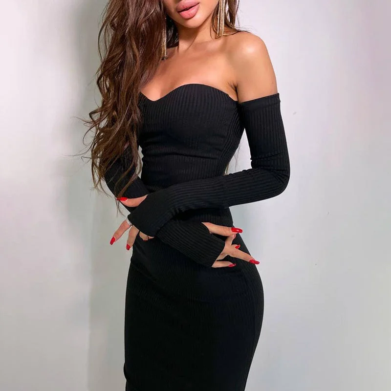 Aimee Strapless Knitted Midi Dress Comfortable Adjustable Strap Midi Dress