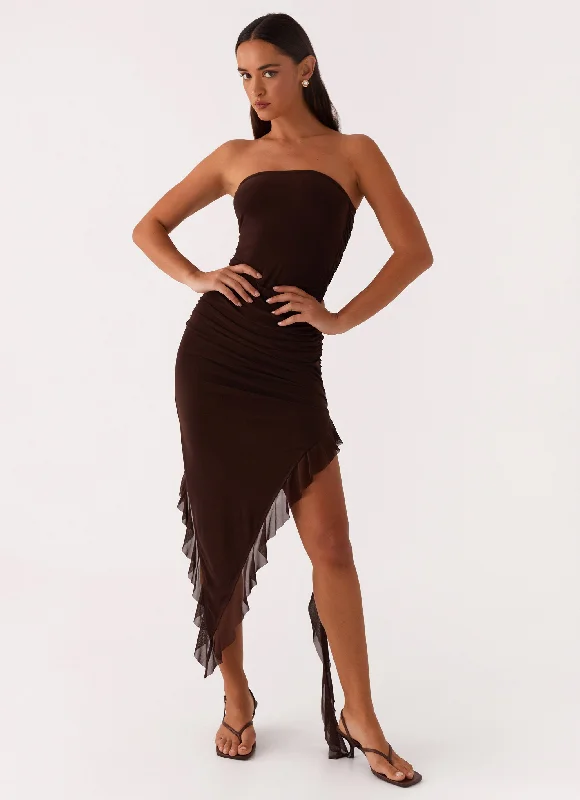 Aoife Midi Dress - Brown Comfortable Knitwear Midi Dress