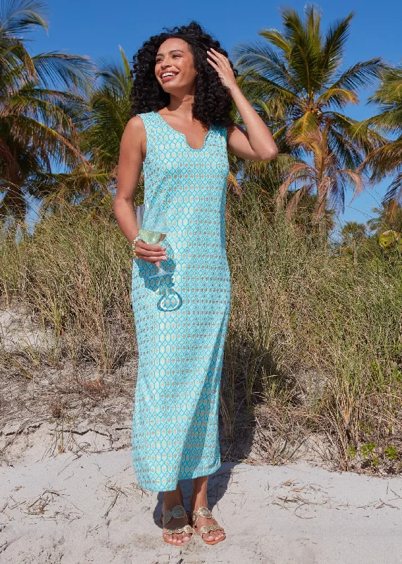 Aqua Metallic Side Slit Maxi Dress Chic Button-Up Maxi Dress