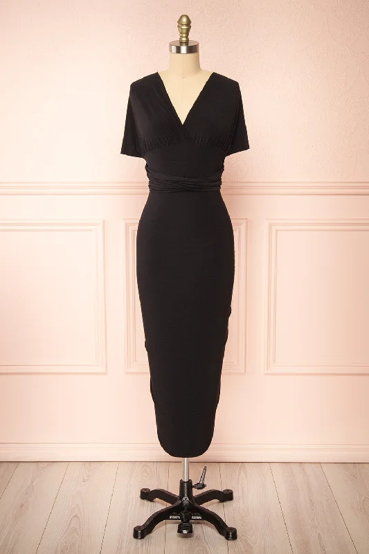 Aristella Black | Convertible Midi Dress Chic Lace Detail Midi Dress