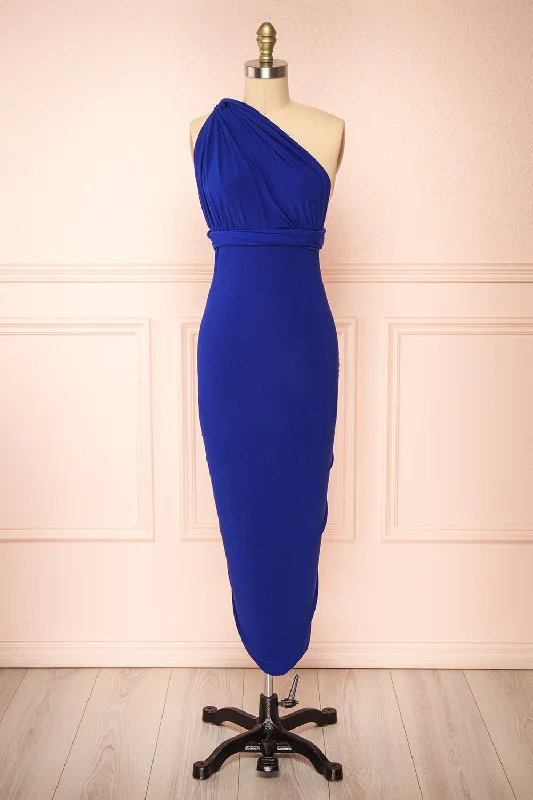 Aristella Blue | Convertible Midi Dress Fashionable High-Low Midi Dress