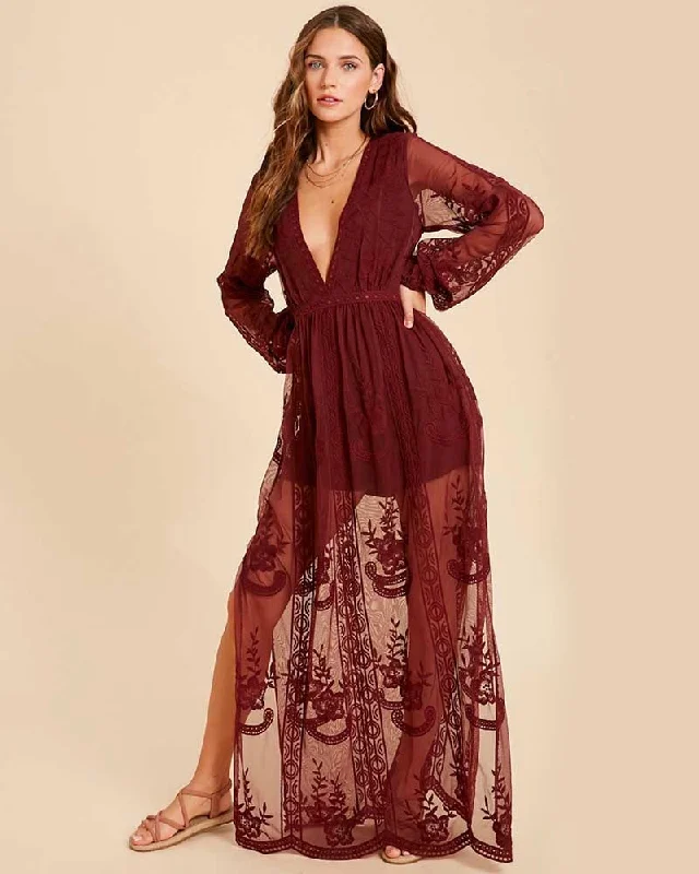 As You Wish Balloon Long Sleeve Embroidered Maxi Dress in More Colors Stylish Pleated A-Line Maxi Dress