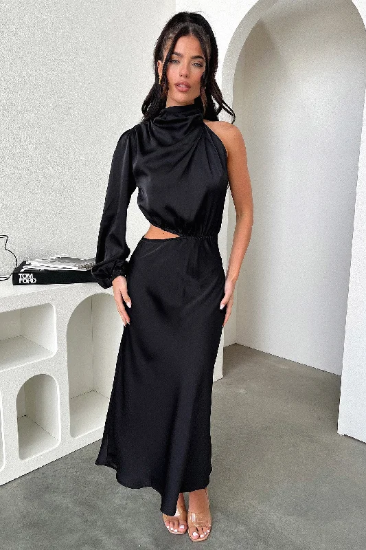 Atonia Midi Dress - Black Stylish Wraparound Midi Dress
