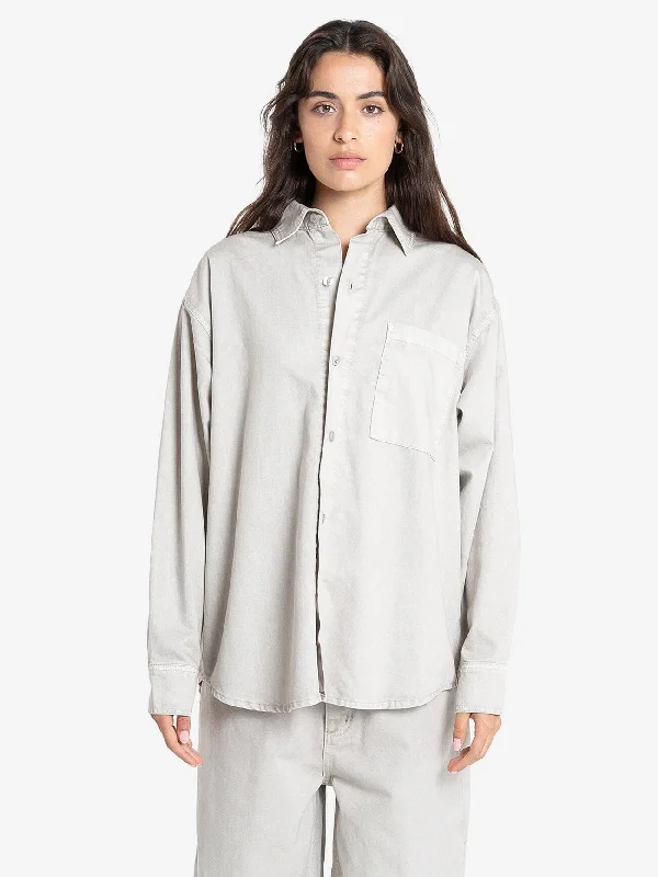 Austin Denim Shirt - Oyster Grey Trendy Floral Short Sleeve