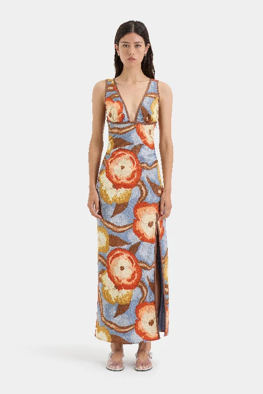 Avery V Neck Midi Dress Trendy Smocked Detail Midi Dress