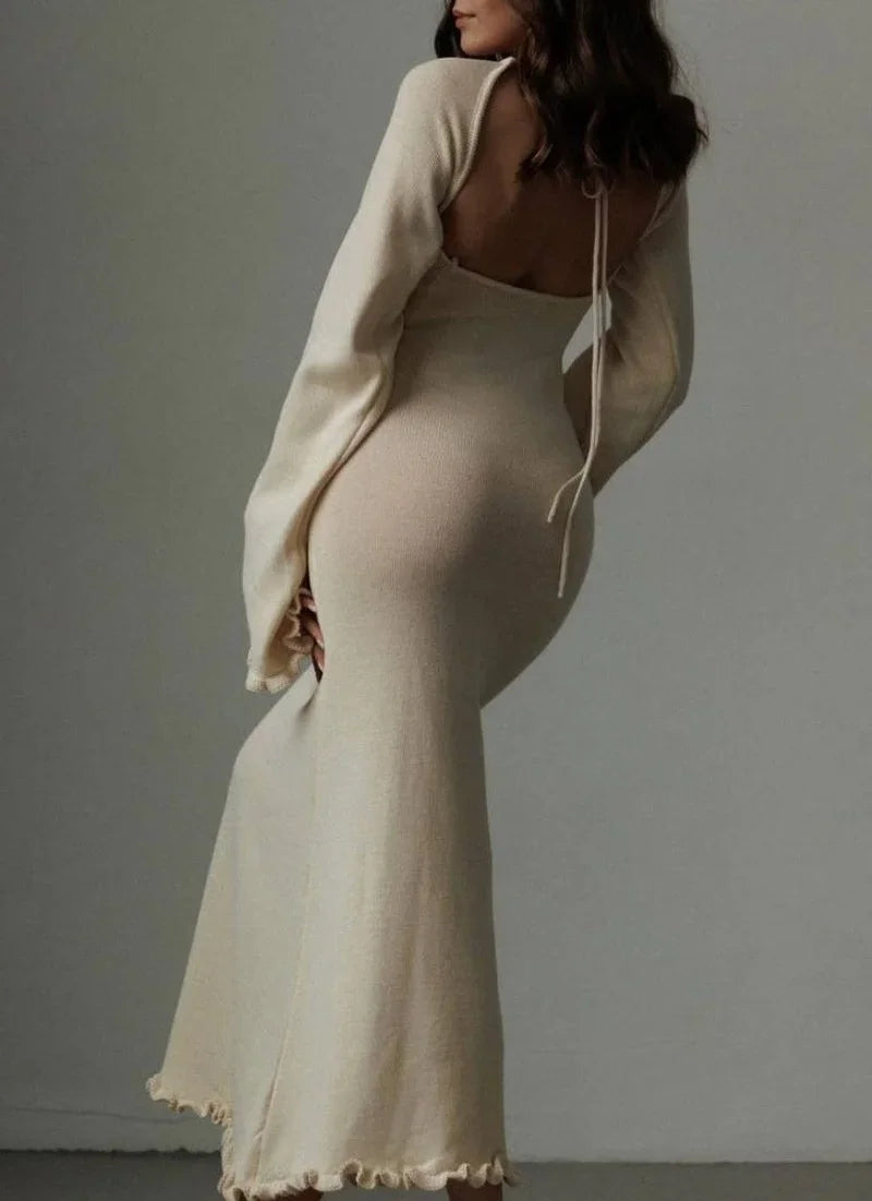 Backless Slim Comfortable Lace-up Elegant Female Midi Dresses Stylish Midi Dress with Cuffs Backless Slim Comfortable Lace-up Elegant Female Midi Dresses Stylish Midi Dress with Cuffs