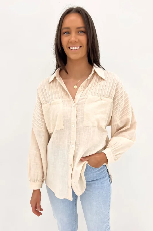 Belle Shirt Beige Comfortable Short Sleeve Blouse