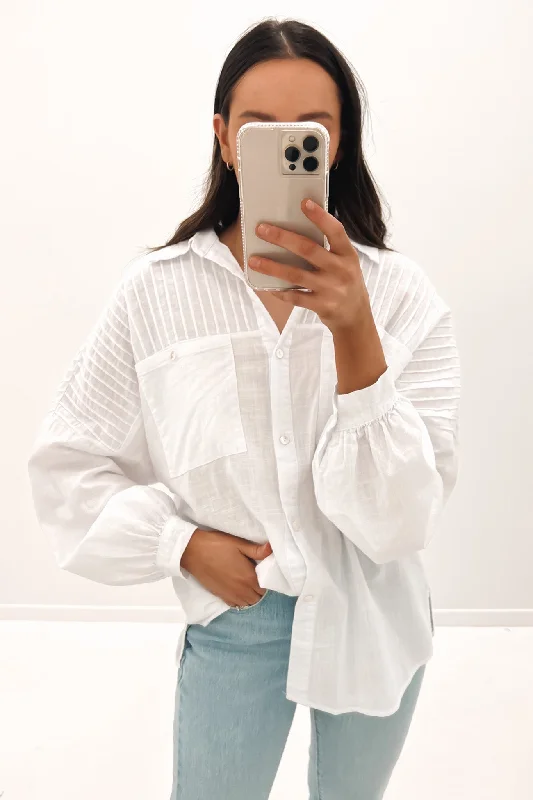 Belle Shirt White Fashionable Tied Short Sleeve