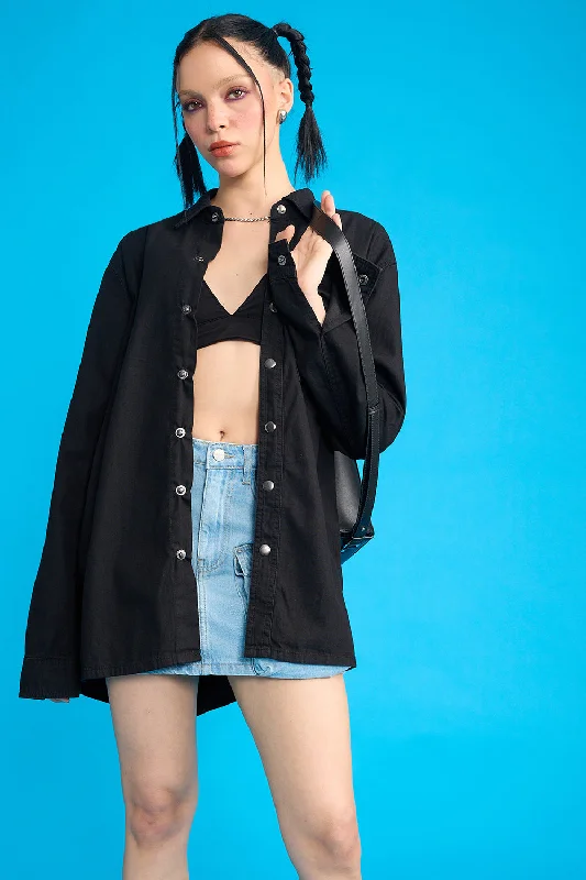 Black One Pocket Oversized Unisex Shirt Trendy Print Short Sleeve