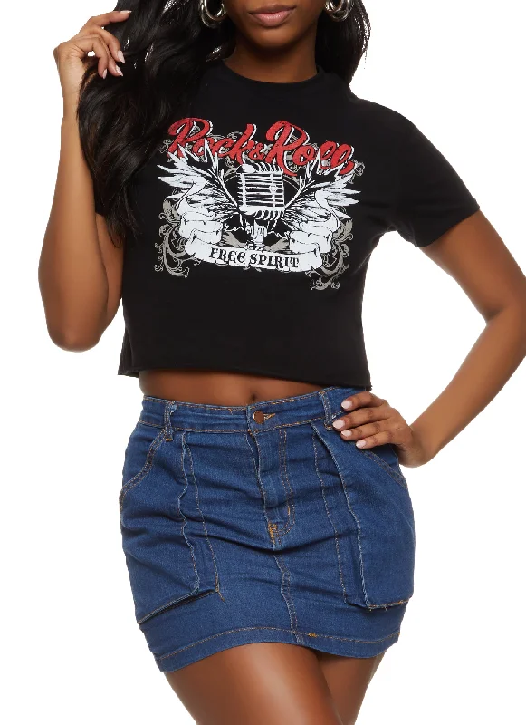 Rock and Roll Cropped Graphic T Shirt Comfortable Flowing Short Sleeve