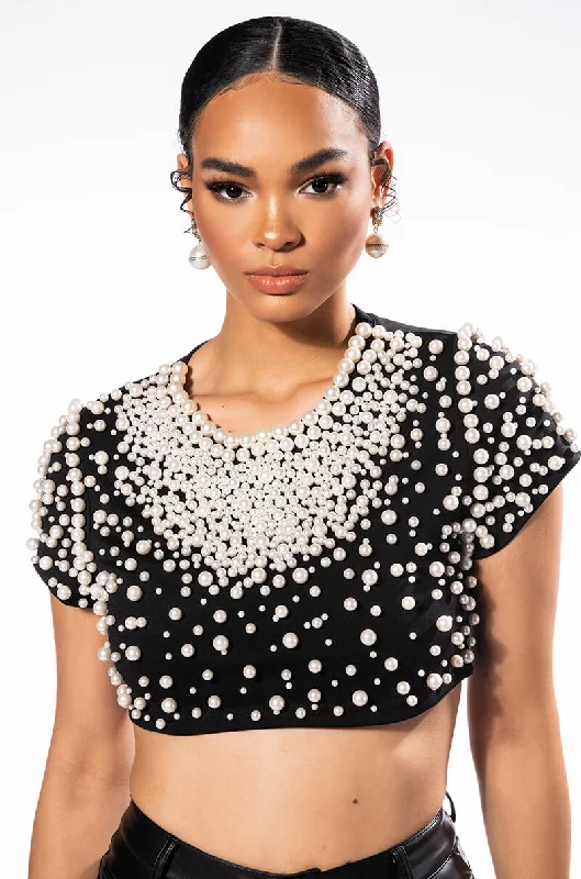 BLING IT ON EMBELLISHED T SHIRT Casual Plain Short Shirt