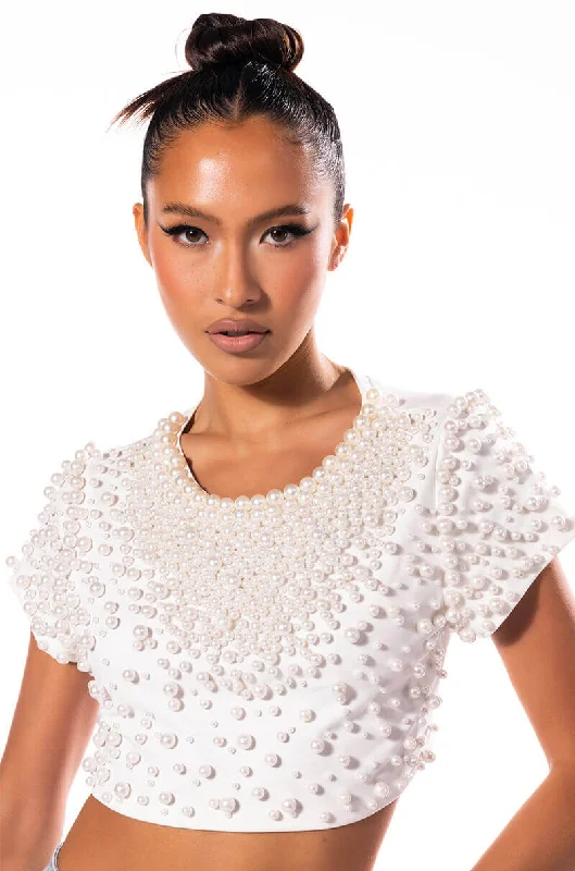 BLING IT ON EMBELLISHED T SHIRT Fashionable Pleated Short Shirt