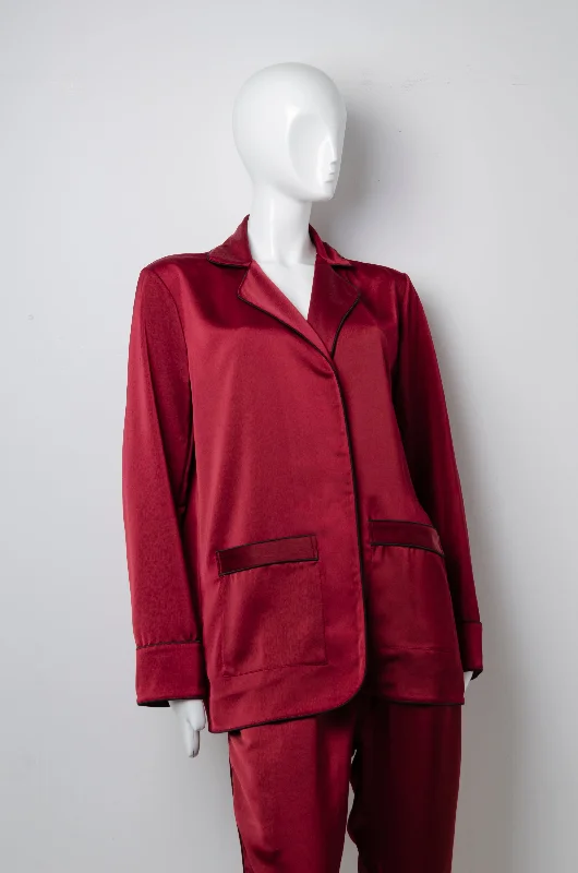 Blood Red Pyjama Chic Shirt Elegant Button-Down Short Shirt