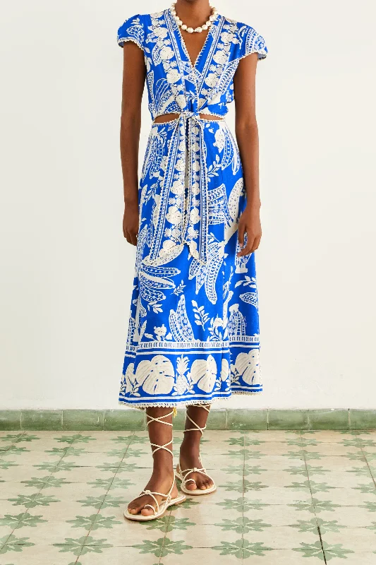 Blue Lace Banana Midi Dress Comfortable Ribbed Midi Dress