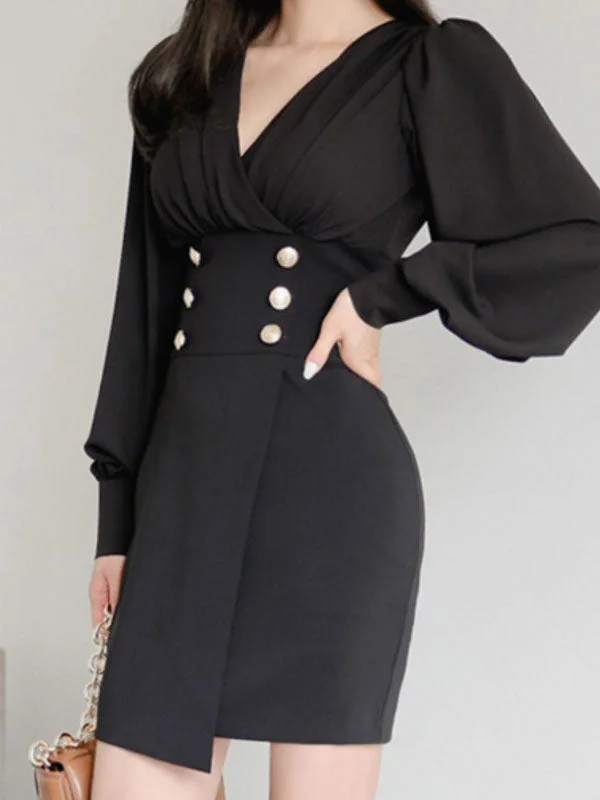 BerryBetty - Button Embellished Long Sleeve Midi Dress Cozy Tie-Dye Midi Dress