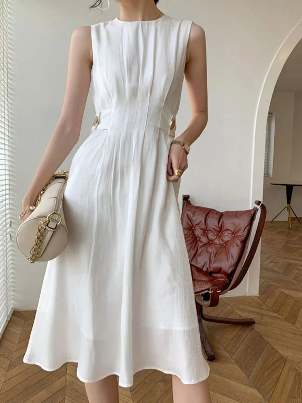 BerryBetty - Button Embellished Satin Midi Dress Stylish Satin Midi Dress