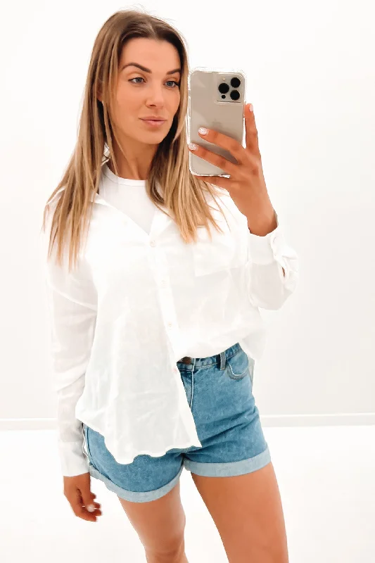Caitlin Shirt White Classic Button-Up Short Tee