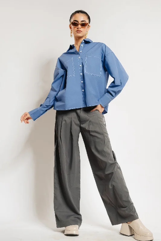 Celeste Contrast Stitch Shirt Elegant Button-Down Short Shirt