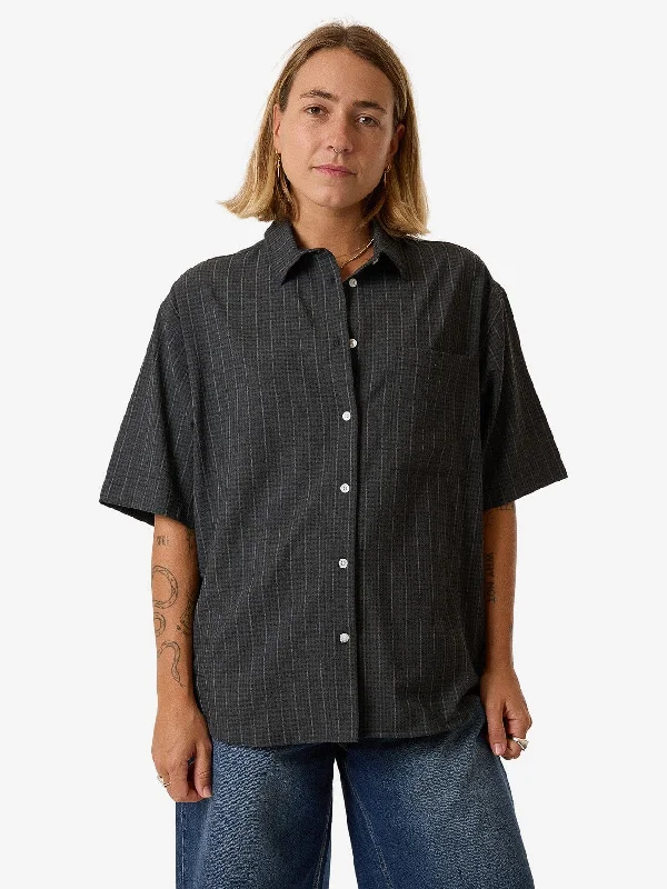 Colby Shirt - Charcoal Pinstripe Comfortable Pocket Short Shirt