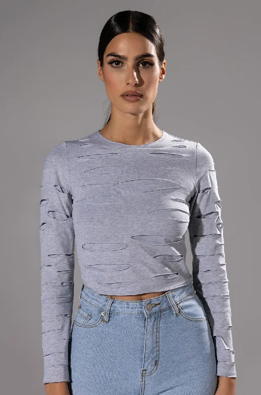 COME AROUND DISTRESSED LONG SLEEVE T SHIRT Soft Silk Short Sleeve