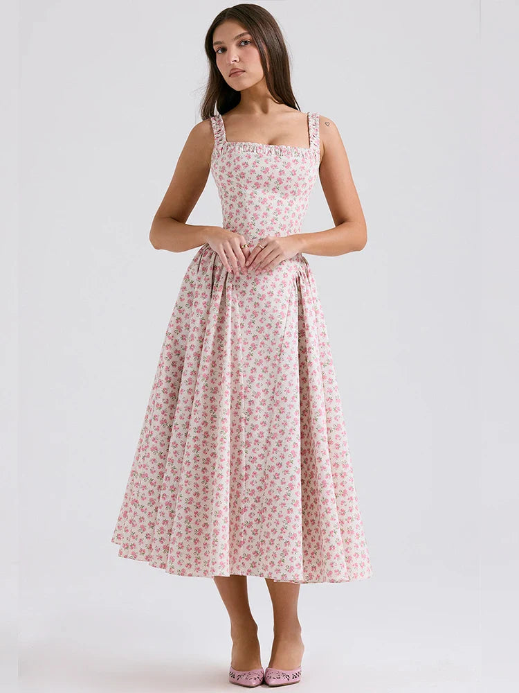 Print A-line Long Spaghetti Strap Spring Summer Backless Sexy Midi Dress Elegant Maxi-Midi Hybrid Dress Print A-line Long Spaghetti Strap Spring Summer Backless Sexy Midi Dress Elegant Maxi-Midi Hybrid Dress