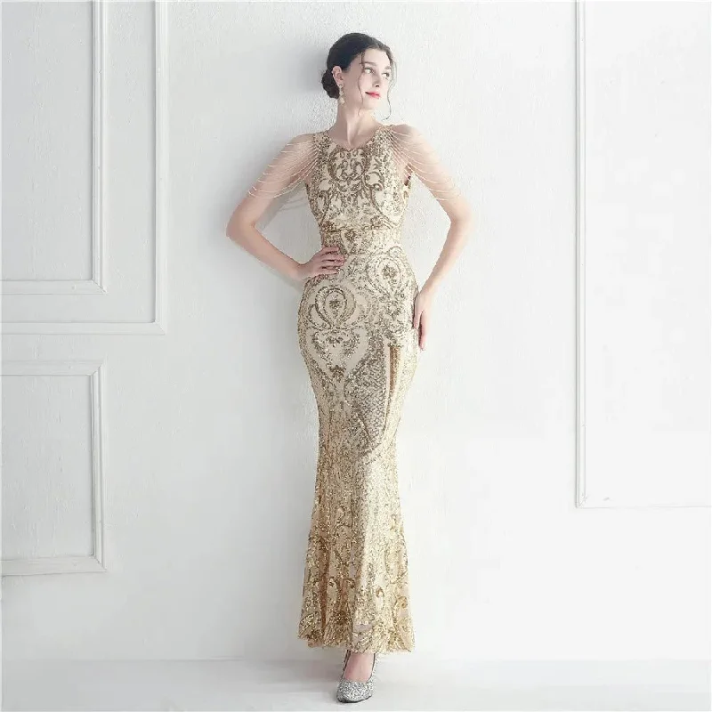 Beaded Floral Sequin Maxi Dress Comfortable Casual Maxi Dress