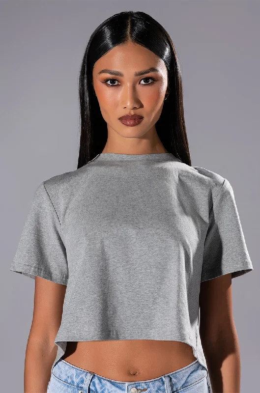 CURTAIN CALL OPEN BACK RHINESTONE CREW NECK TSHIRT Cozy Loose Fit Short Sleeve