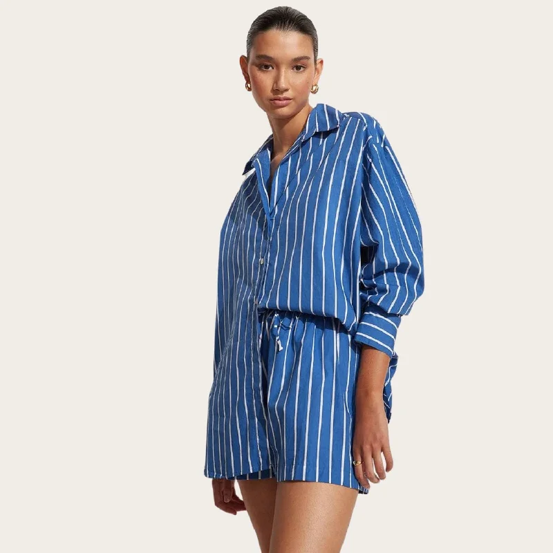 Daija Shirt (Adia Stripe Blue) Fashionable Plaid Short Sleeve