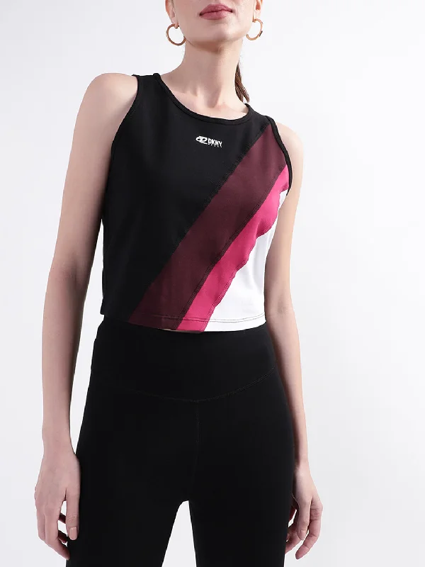 DKNY Women Black Solid Round Neck TShirt Relaxed Fit Short Sleeve Top