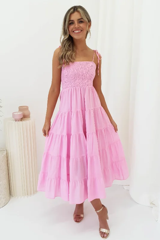 Imogen Midi Dress | Pink Fashionable Fitted Midi Dress