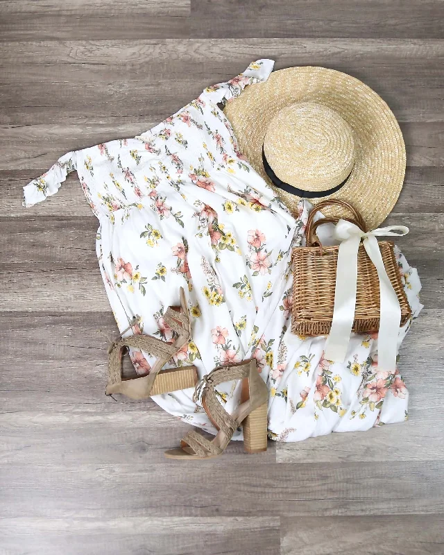 Dynasty Floral Smocked Strapless Maxi Dress in Ivory Comfortable Long-Sleeve Maxi Dress