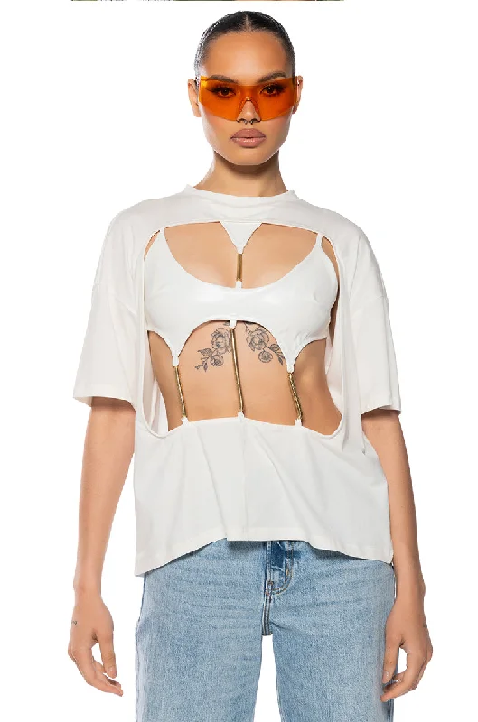 ELEANOR LAYERED CUTOUT TSHIRT Cozy Knit Short Sleeve Top