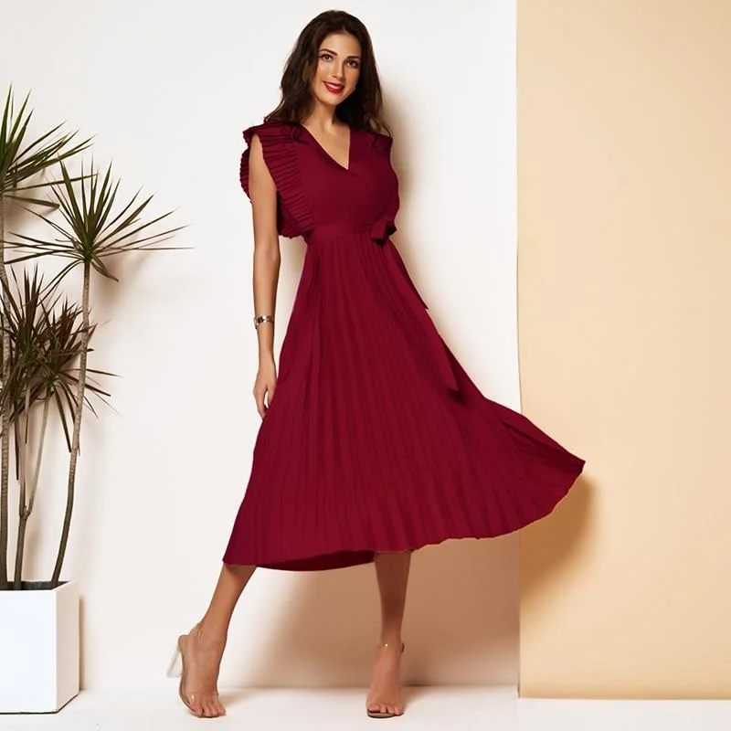 FashionSierra - Elegant Pleated Dress Women 2 Color Sexy Sleeveless V Neck Solid Aline Dresses Party Ladies Midi Dress Trendy Bodycon Midi Dress FashionSierra - Elegant Pleated Dress Women 2 Color Sexy Sleeveless V Neck Solid Aline Dresses Party Ladies Midi Dress Trendy Bodycon Midi Dress